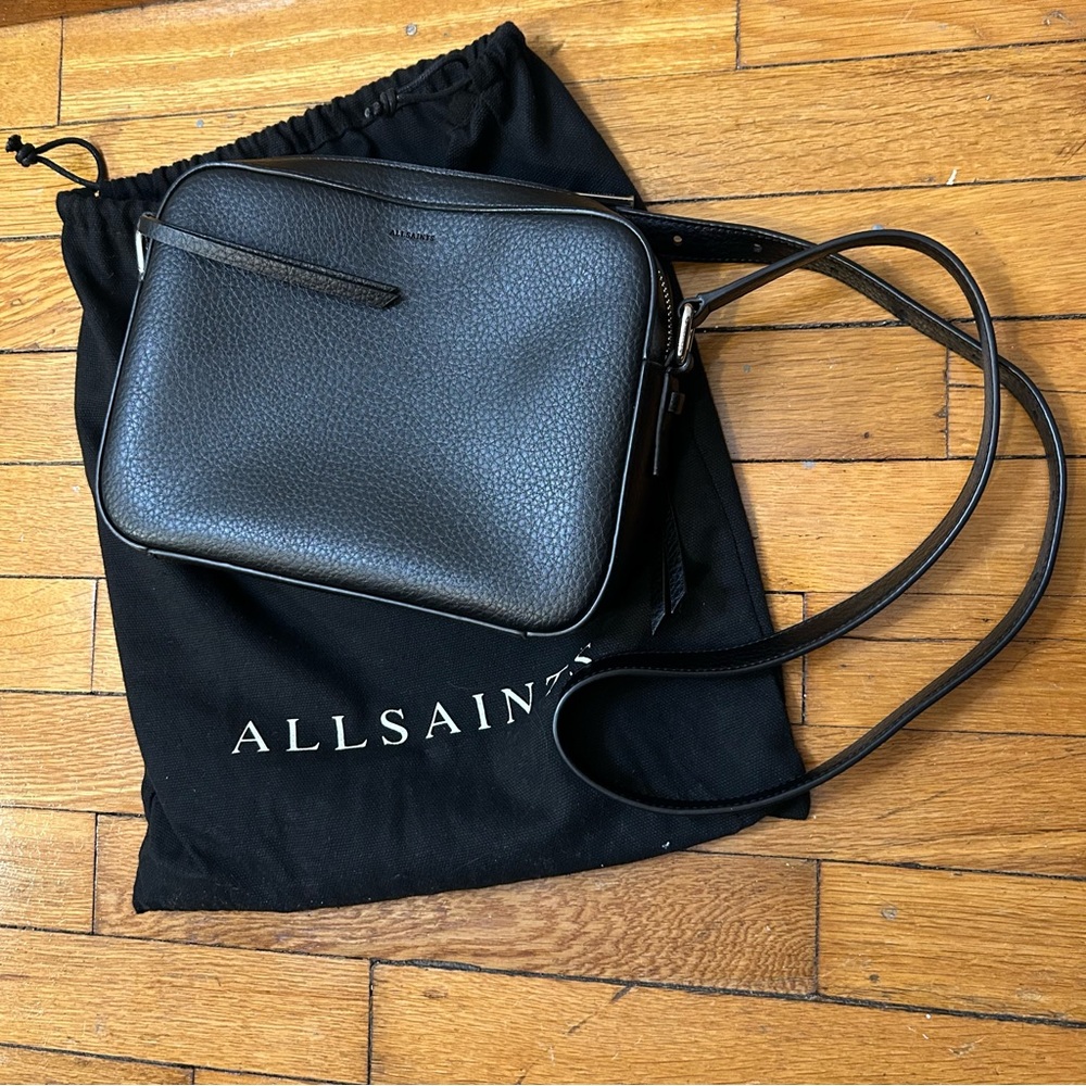 Allsaints Captain Black Leather Square Crossbody Bag